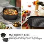 Esempi di ricette: focaccia nella teglia da forno e spiedini di verdure sulla piastra grill.