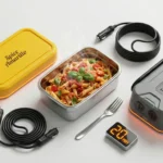 Confronto Miglior Scaldavivande Elettrico 2026: Spice giallo vs Travelisimo grigio con pasta fumante in vaschetta inox.