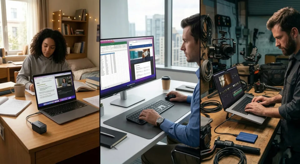 Setup completo con i migliori accessori MacBook 2026: hub Anker, monitor Dell e SSD Samsung T7 Shield